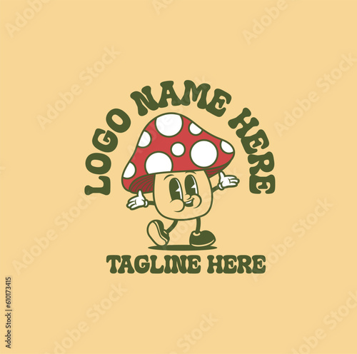 Mushroom vintage logo character, retro concept photo