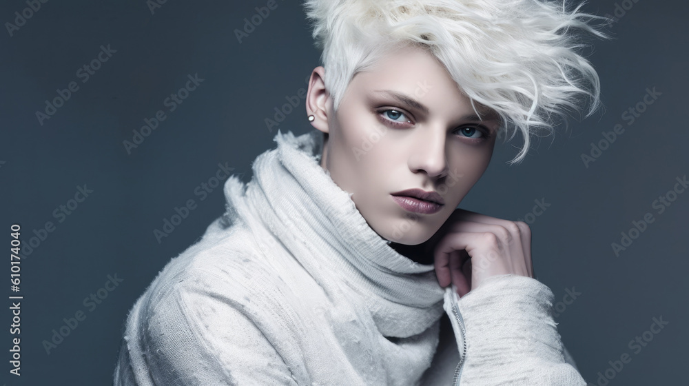 Fototapeta premium person, transgender, hoyden, androgynous, identity, authentic, diversity, lifestyle, sex, equality, lesbian, face, portrait, people, photogenic, education, head, shot, young, happily, gay, queen, prid