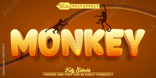 Photography Cartoon Orange Animal Monkey Vector Editable Text Effect Template