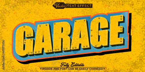 Retro Dirty Old Car Repair Garage Vector Editable Text Effect Template