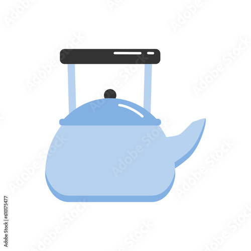 Blue kettle doodle icon flat vector design