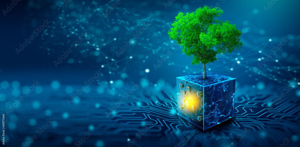 Tree growing on Circuit Digital Cube. Digital and Technology ...