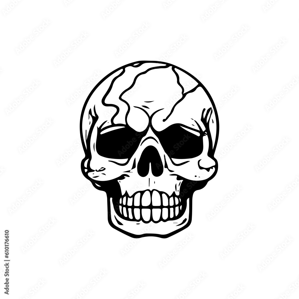 human skull horror scary creepy hand drawn line art vector illustration
