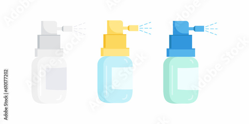 A set of vector illustrations with images of multicolored medicinal sprays.