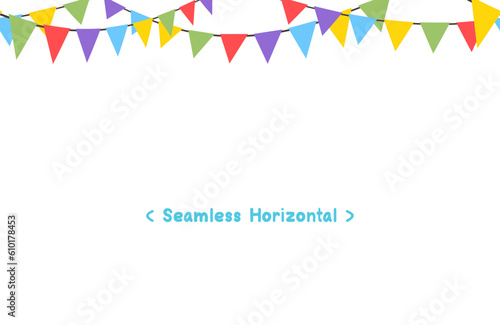 Seamless Horizontal Celebrate a Colorful flag garlands party isolated on white background. Birthday, Christmas, anniversary, and festival fair concept. Vector illustration flat cartoon design.