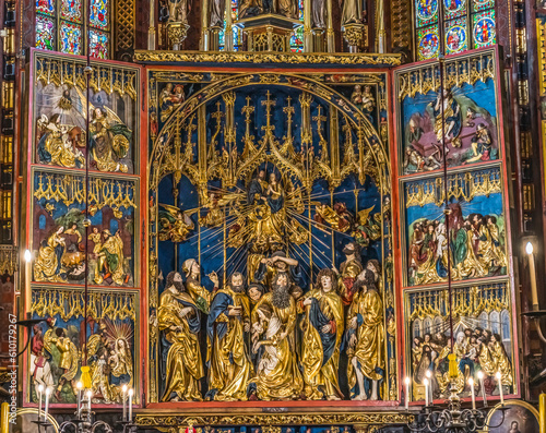 Colorful Triptych Altar St Mary s Basilica Church Krakow Poland