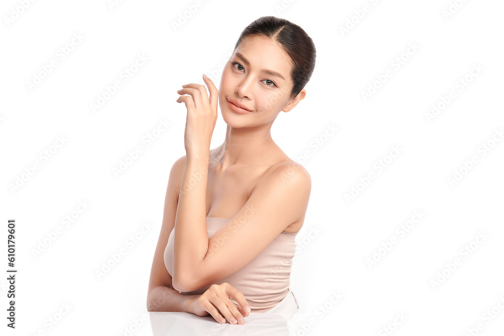 Beautiful young asian woman with clean fresh skin on white background, Face care, Facial treatment, Cosmetology, beauty and spa, Asian women portrait. Beautiful young asian woman with clean fresh skin on white background, Face care, Facial treatment, Cosmetology, beauty and spa, Asian women portrait.