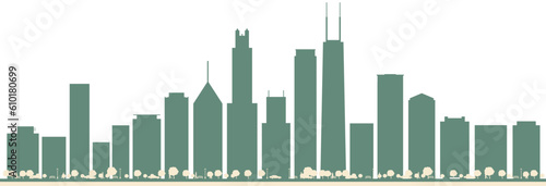Abstract Chicago USA city skyline with color skyscrapers.