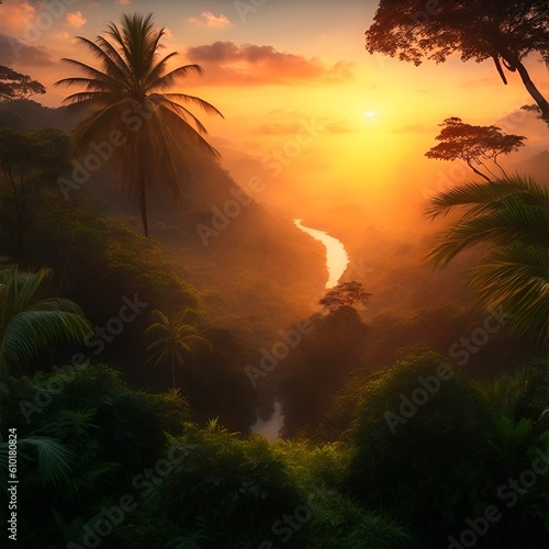 Sunrise over beautiful jungle