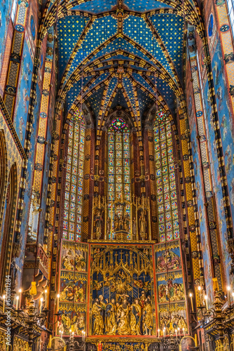 Triptych Altar Ceiling St Mary's Basilica Church Krakow Poland