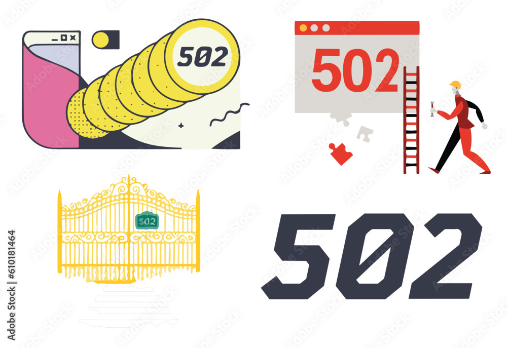 Fototapeta premium set of clip arts sings concept of website error 502 error code