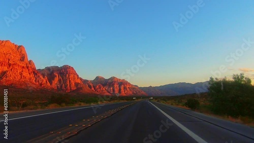  Highway jogger and Cinemeatic southwest sunrise near Red Rock Canyon Nevada photo