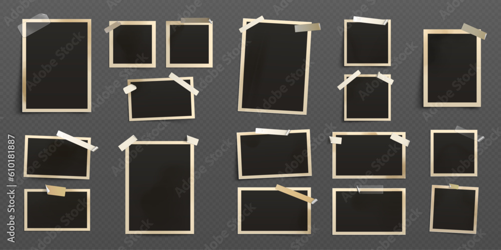 Φωτογραφία Realistic collage of vintage photos attached to album page with sticky tape