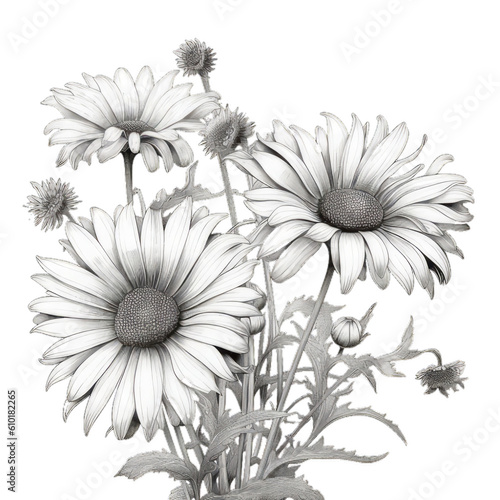 Sun Flower Drawing Aesthetic, Sun Flower Beauty Vector Line art, Daisy Gerbera vintage illustration, Floral Line Art Hand Drawn Collection, Sketch Outline with Black and White