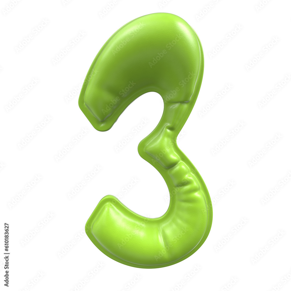 3 Number Green Balloon 3D Render 3 Number Green Balloon 3D Render