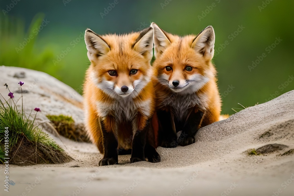 red fox in the grass by AI generating red fox in the grass by AI generating