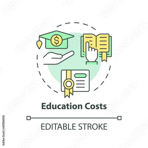Education costs concept icon. Student loan. Financial aid. Personal finance. Cost of living. Tuition fee abstract idea thin line illustration. Isolated outline drawing. Editable stroke
