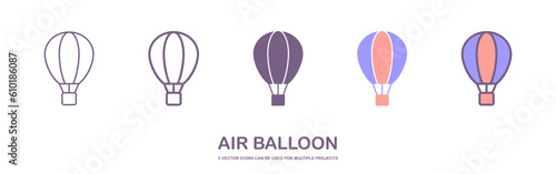 Vector illustration. Silhouette of hot air balloon. Air transport for travel. Isolated on white background