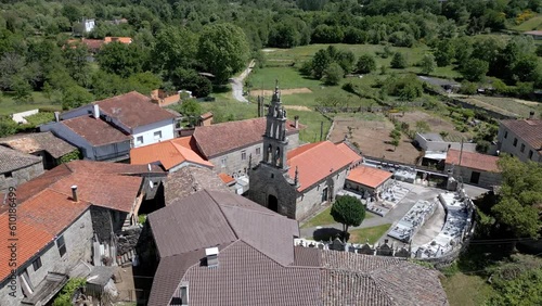 Aerial parallax around Santa Marta de Moreiras chapel, ourense spain photo