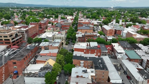 Housing in American city. Aerial view on sunny summer day with historic downtown town building architecture in America. photo