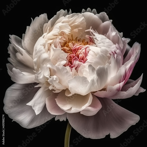 Beautiful white and red peony close-up, Generative AI © alina