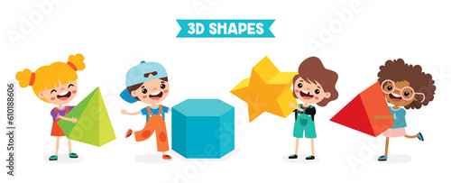 Kids Playing With 3d Geometric Shapes
