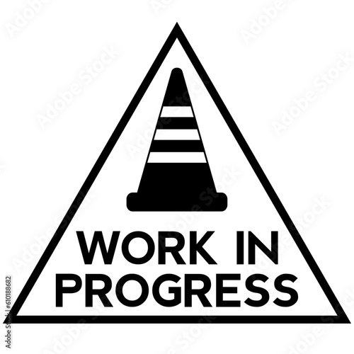 Triangle work in progress single flat black and white vector illustration for construction site.