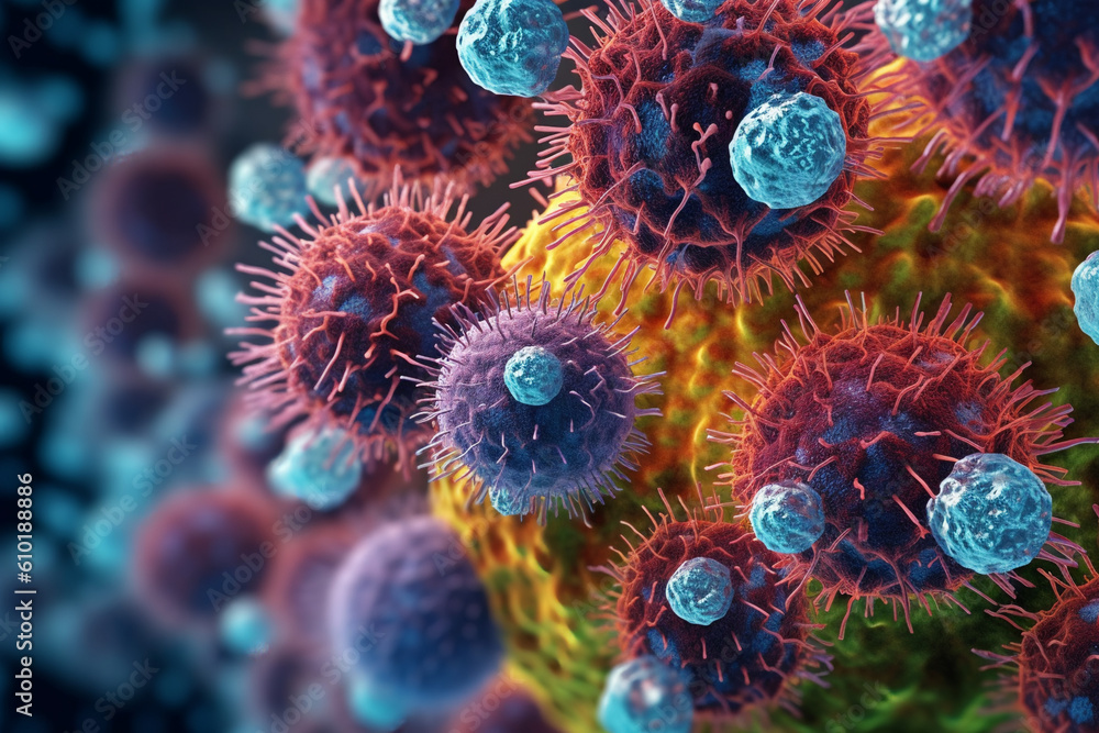 Close up texture of virus molecules created with AI generative tools Close up texture of virus molecules created with AI generative tools