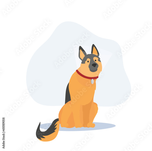 german shepherd Dog with elizabethan collar. Plastic cone of Shame. Flat vector cartoon illustration