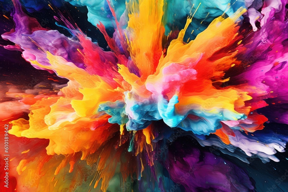 Abstract paint and ink in a rainbow of colors splash. Colorful. Generative AI