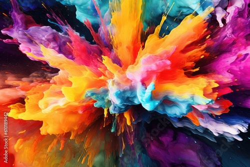 Abstract paint and ink in a rainbow of colors splash. Colorful. Generative AI