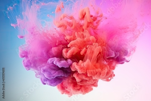 Colorful pink red rainbow smoke paint explosion  color fume powder splash  motion of liquid ink dye in water. Colorful. Generative AI