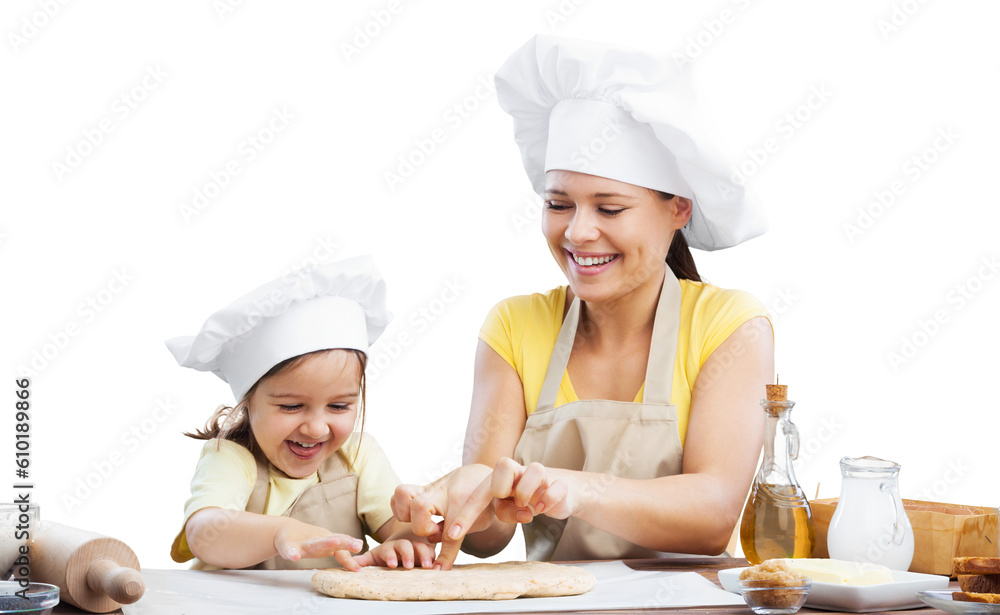 Happy loving family prepares bakery together. Happy loving family prepares bakery together.
