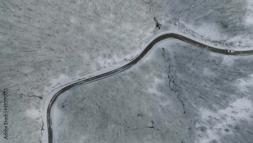 snowplow truck over road from aerial view photo