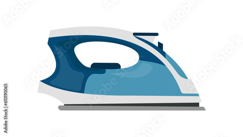 Blue iron isolated on white background. Steam iron. Vector illustration.