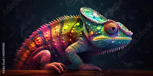 Obraz Wild chameleon in jungle habitat. Chamaeleo calyptratus. Generative AI