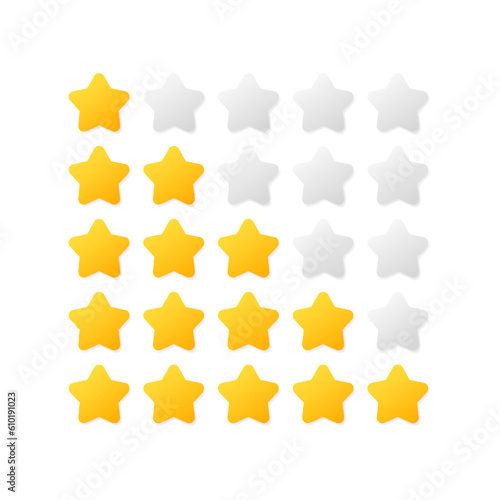 Rating. Flat, yellow, rating stars. Vector icons.