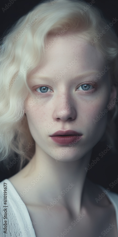 Young Albino attractive woman headshot portrait. Generative AI, Generative AI