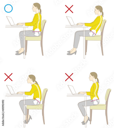 デスクワークの良い姿勢と悪い姿勢
