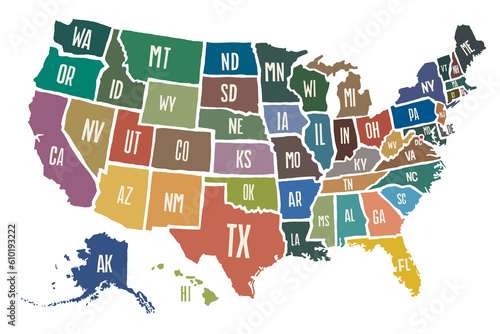 アメリカ合衆国色分け地図　Colored map of the United States PNG