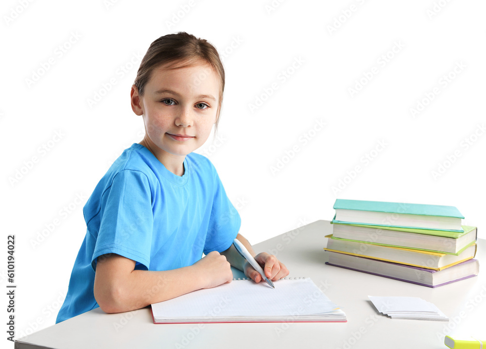 Cute little preschooler child girl drawing or studing Cute little preschooler child girl drawing or studing