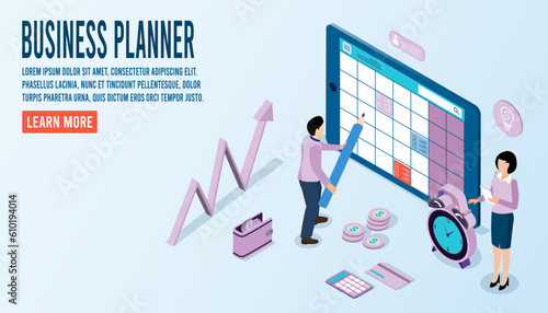 Business people planning schedule for making work, management, marketing, financial on calendar.