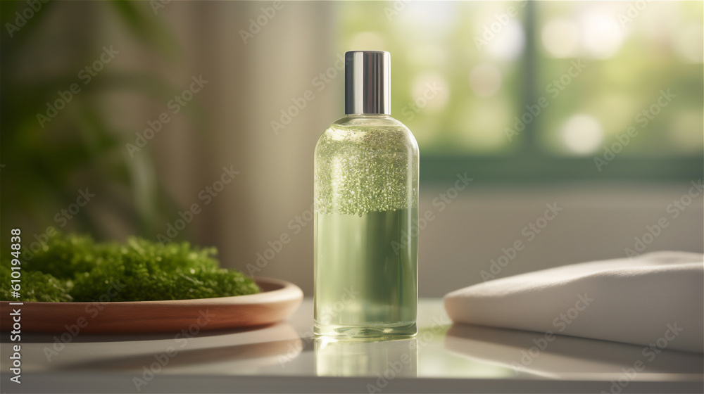 Mock up with bathroom background for bath products or cosmetic products for product presentation and advertising, generative AI Mock up with bathroom background for bath products or cosmetic products for product presentation and advertising, generative AI