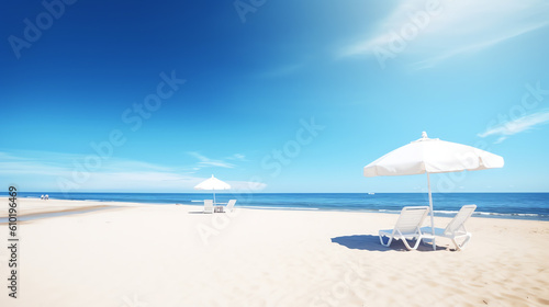 lounge chair and white umbrella in summer beach ai generative