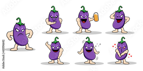 Set contains eggplant in various pose and emotion