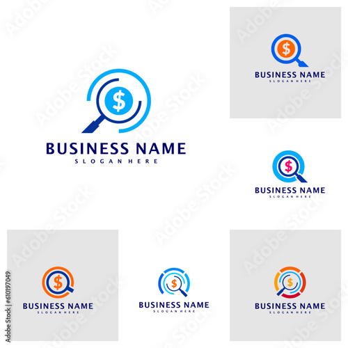 Set of Find Money logo Design Concept Vector. Search Coin logo Template