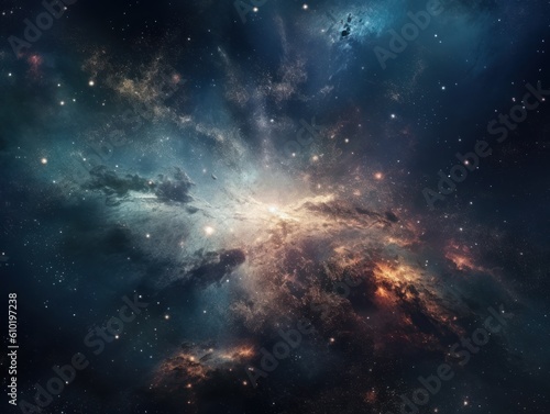 Night sky Universe filled with stars and nebula Galaxy abstract cosmos background. Created with Generative AI technology
