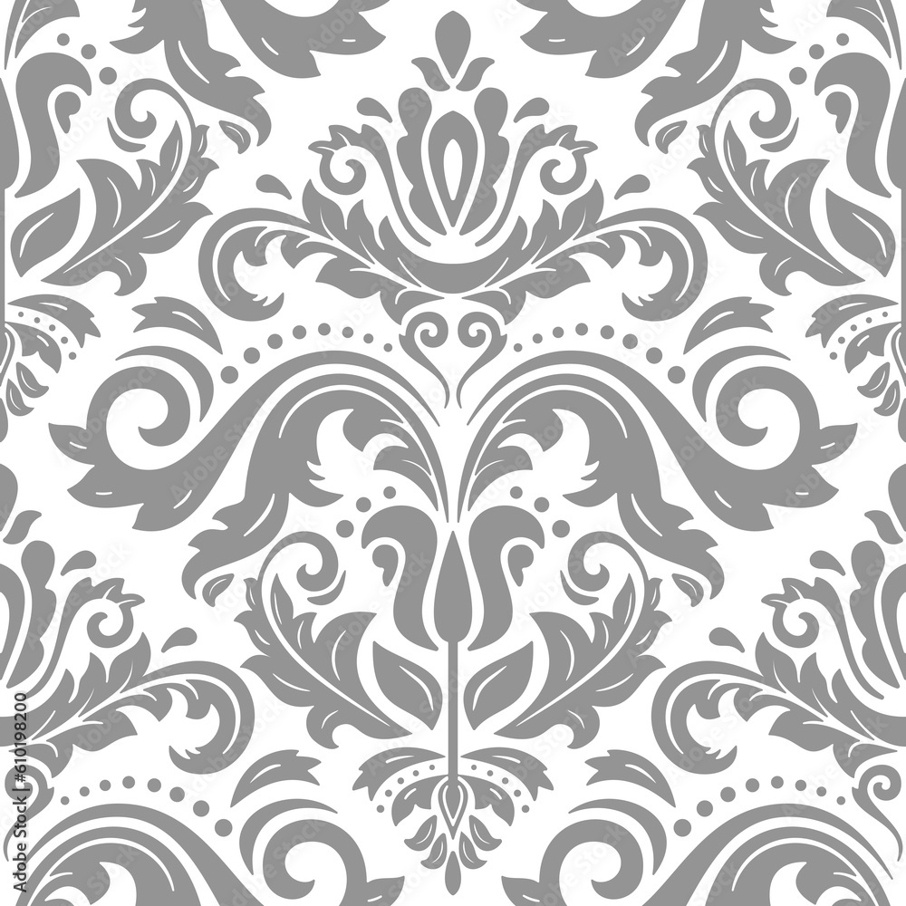 Classic seamless silver pattern. Damask orient ornament. Classic vintage silver background. Orient ornament for fabric, wallpaper and packaging