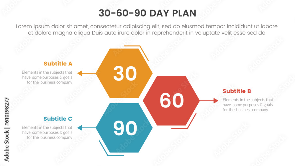 30-60-90 day plan management infographic 3 point stage template with honeycomb shape vertical direction concept for slide presentation vector 30-60-90 day plan management infographic 3 point stage template with honeycomb shape vertical direction concept for slide presentation vector