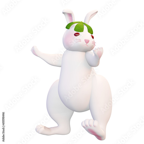 3D rendering cute moon rabbit, mid autumn festival bunny